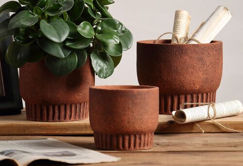 Rustic - textured Cement plant pot in Terracotta | No Drainage -  PT025