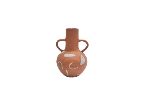 Terracotta Jar Vase with White Pattern Design