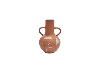 Vase en pot en terre cuite avec motif blanc 1