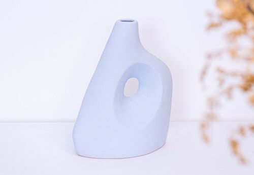 Contemporary Sculpted Ceramic Vase in Ice Blue