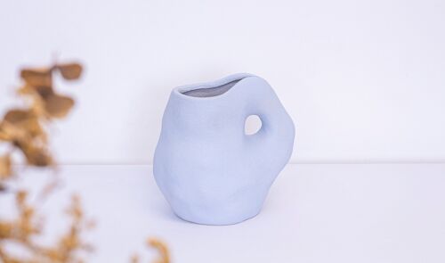 Sculpted Ceramic Vase in Ice Blue, Minimal and organic style