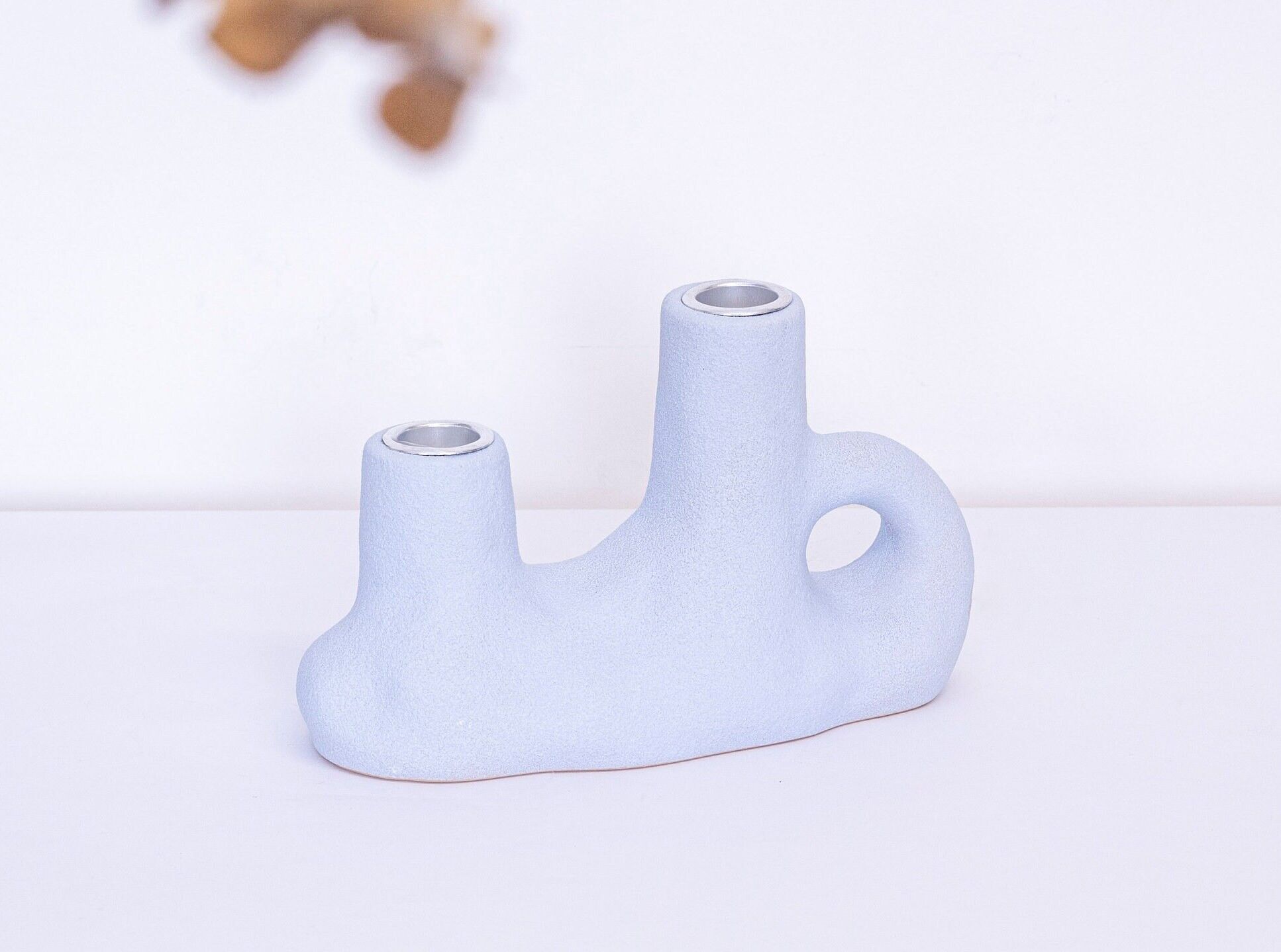 Sculpted Candle Vase with inserts for double candle sticks, Minimal and organic style