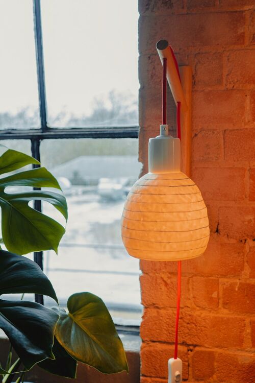 Porcelain Wall Hanging Lamp with Blue Striped Pattern Design