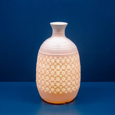 Lámpara de mesa con jarrón largo de porcelana