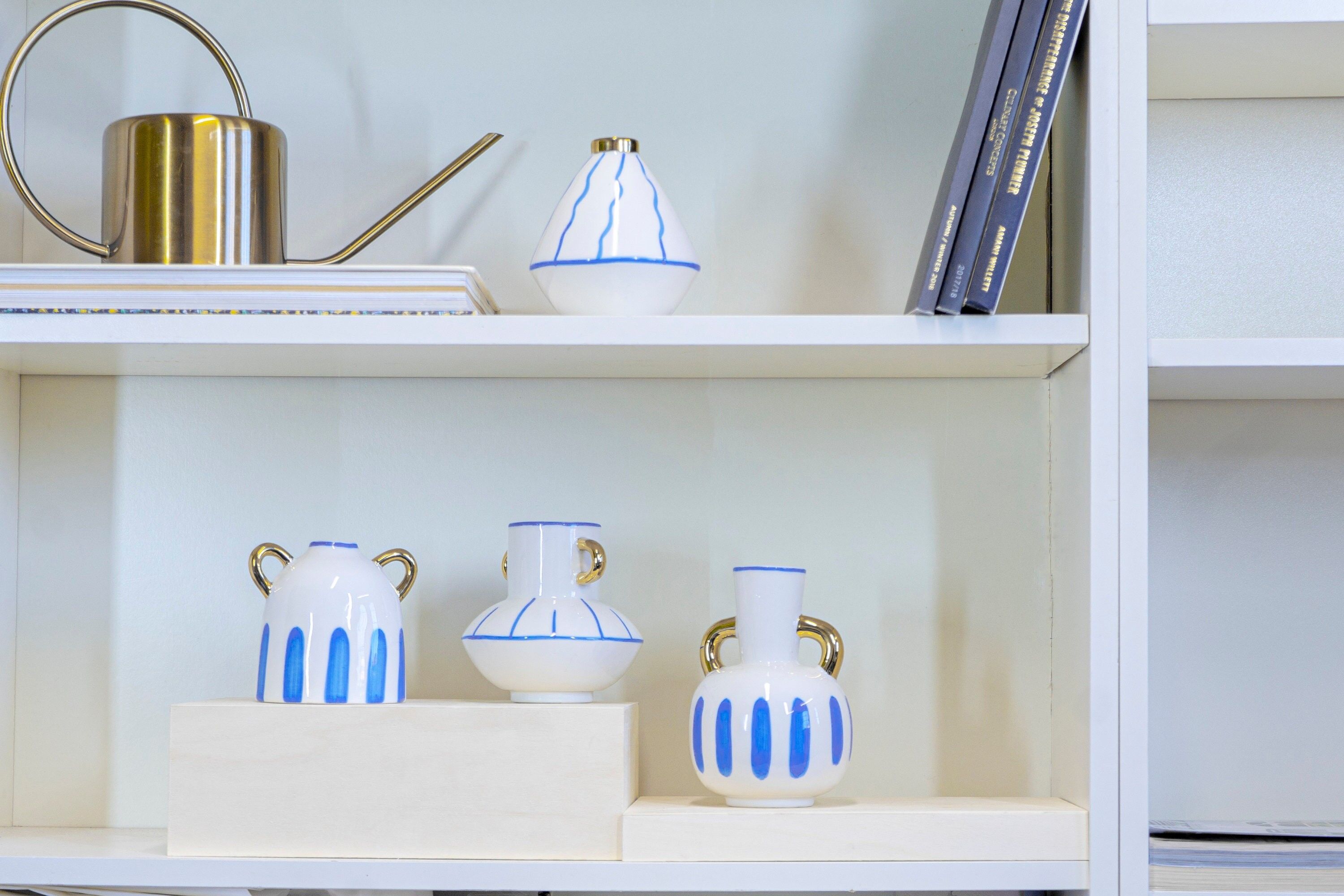 Griechenland inspirierte Vase weiß blau nautische Ägäis Kantharos