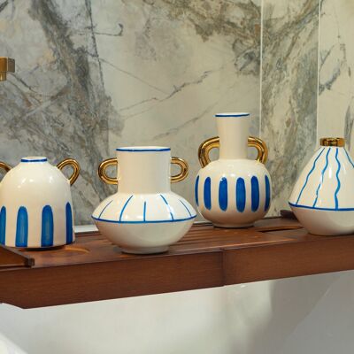 Greece Inspired Vase White Blue Nautical Aegean Mykonos
