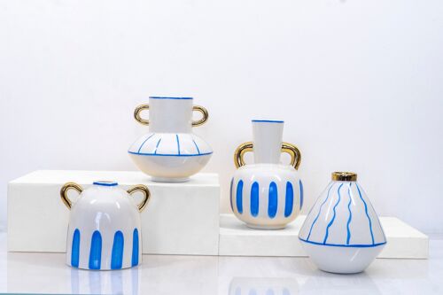 Greece Inspired Vase White Blue Nautical Aegean Tripoli