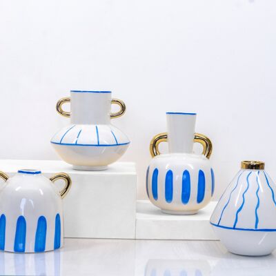Grèce Inspiré Vase Blanc Bleu Nautique Égée Tripoli