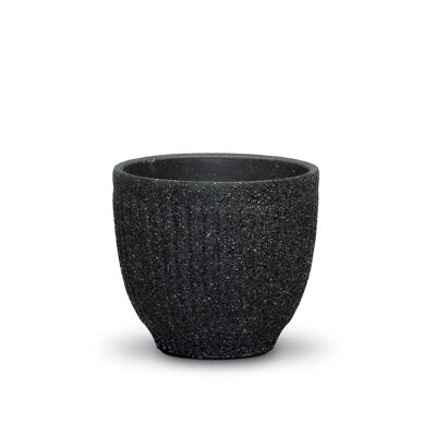 Line-textured Cement Indoor Plant Pot in Black -  No Drainage PT042