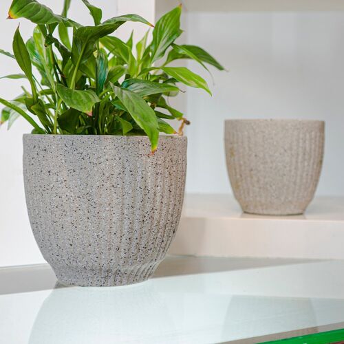 Line-textured Cement Indoor Plant Pot in Beige,  No Drainage PT038