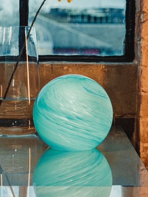 Handblown Glass Table Lamp - flowing twists of blue colours GL012