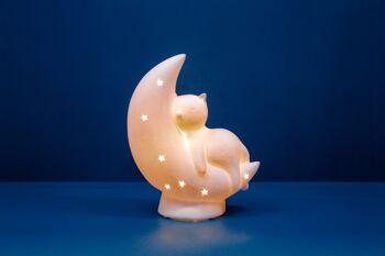 Veilleuse en porcelaine pour enfant Chat sur la lune Design 1