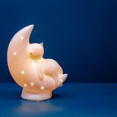 Kinder-Nachtlampe aus Porzellan Katze auf dem Mond