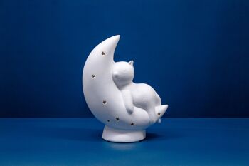 Veilleuse en porcelaine pour enfant Chat sur la lune Design 2