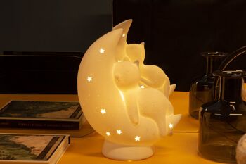 Veilleuse en porcelaine pour enfant Chat sur la lune Design 3