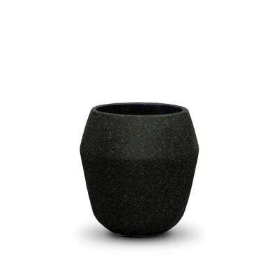 Vaso per piante da interno strutturato in pietra calcarea in nero | Nessun drenaggio | Cemento PT040