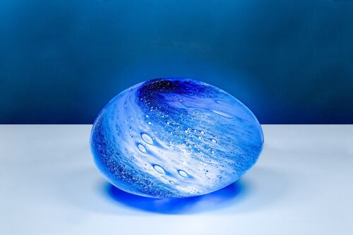 Hand Blown Blue Glass Table Lamp in a Pebble shape GL004