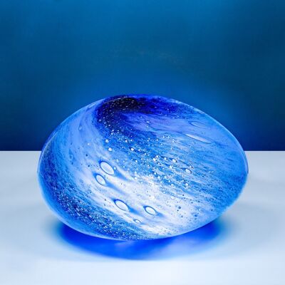 Hand Blown Blue Glass Table Lamp in a Pebble shape GL004