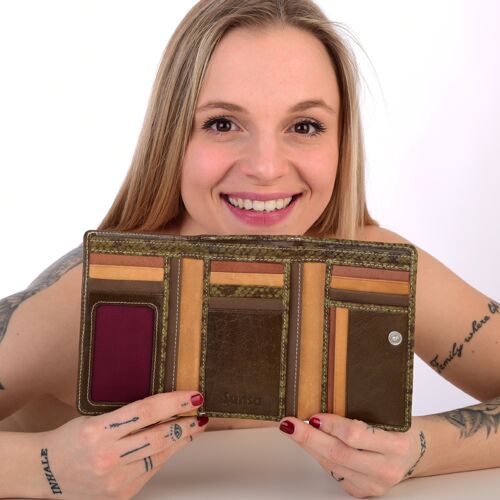 Sunsa Creations Leder Geldbörse. RFID schütz Portemonnaie. Große Brieftasche. Damen Mädchen Geldbeutel Model  "Eva"