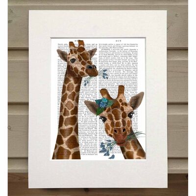 Chewing Giraffe Duo, Book Print, Art Print, Wall Art