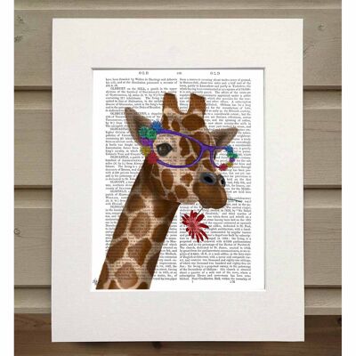 Giraffe and Flower Glasses 2, Book Print, Art Print, Wall Art