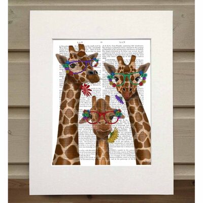 Giraffe and Flower Glasses, Trio, Book Print, Art Print, Wall Art