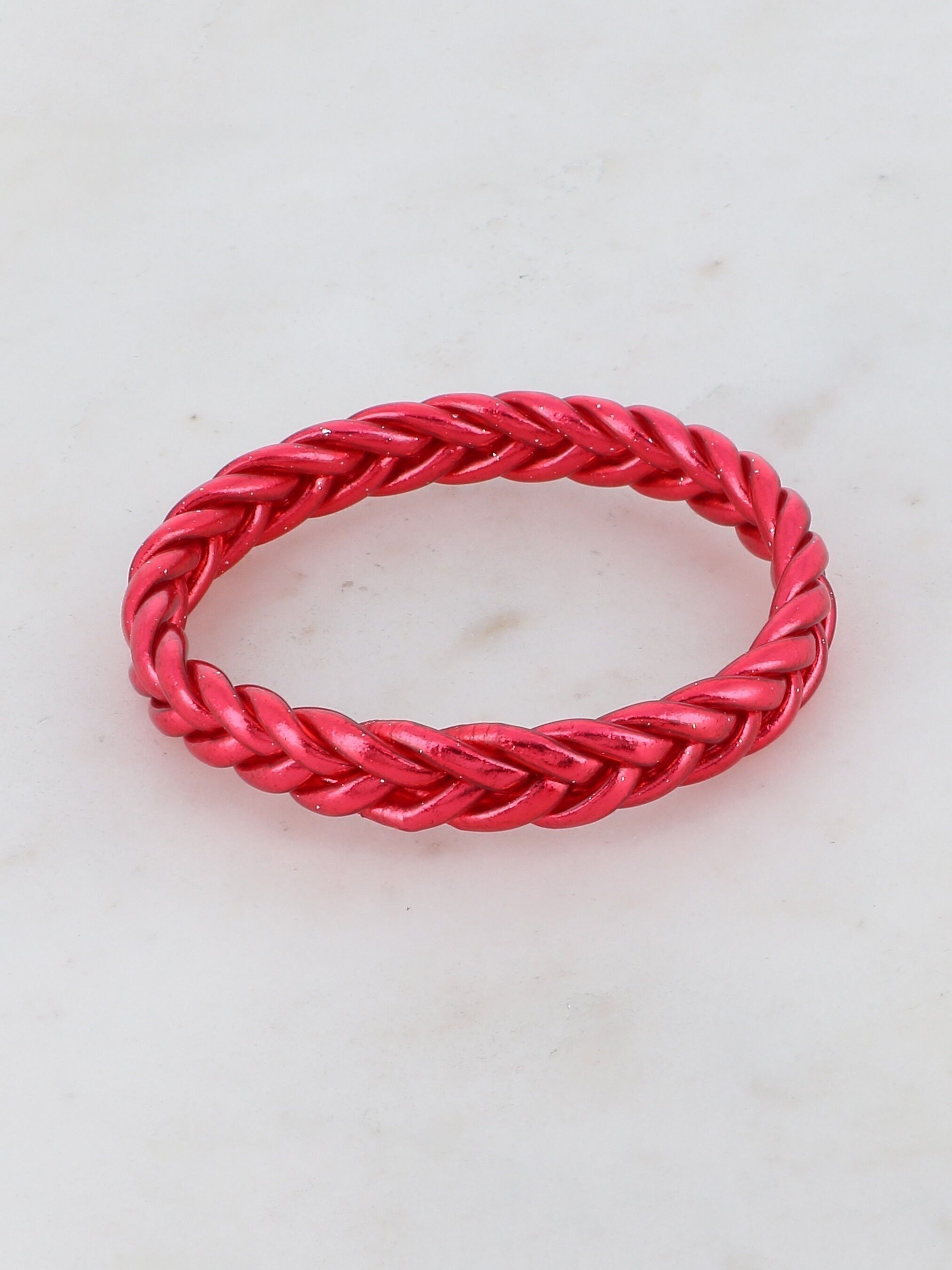 Bracciale rigido buddista intrecciato taglia XS - Rosso brillante