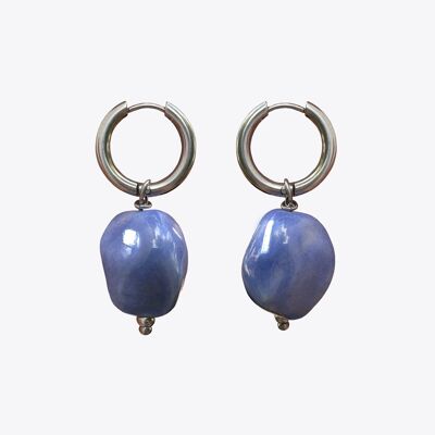 Boucles d'oreilles créoles en céramique bleu clair Jimena