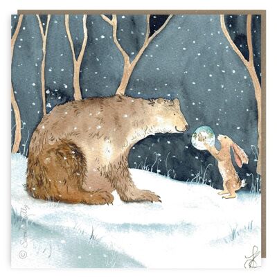 L'ours et le lièvre en hiver Carte de vœux