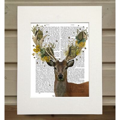 Deer and Beehives, Book Print, Art Print, Wall Art
