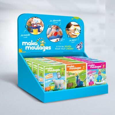 Display mako moulages assortiment 12 kits créatifs unitaires ( 4 x Ours polaire, 4x Dragon, 4x Princesse des neiges)