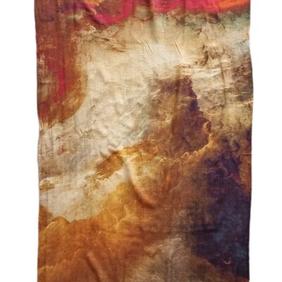 Sjaal van Merinowol met zijde abstract met rood