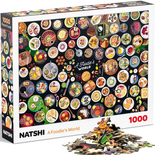 Puzzle 1000 pièces - A Foodie's World - 70 x 50 cm - Pièces Gaufrées & Mates - Avec Poster & Sachet refermable