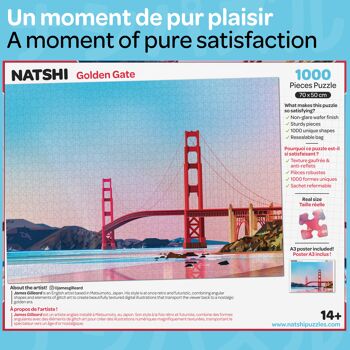 Puzzle 1000 pièces - Golden Gate - 70 x 50 cm - Pièces Gaufrées & Mates - Avec Poster & Sachet refermable 3