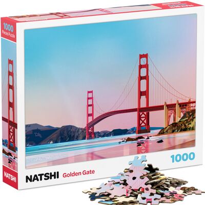 Rompecabezas de 1000 piezas - Golden Gate - 70 x 50 cm - Piezas en relieve y mate - Con póster y bolsa resellable