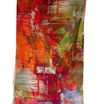 Sjaal van Merinowol met zijde,  abstract met roze en oranje