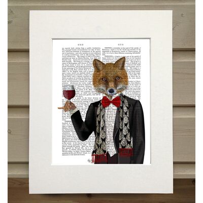 Fox in Black Jacket with Wine, Book Print, Art Print, Wall Art
