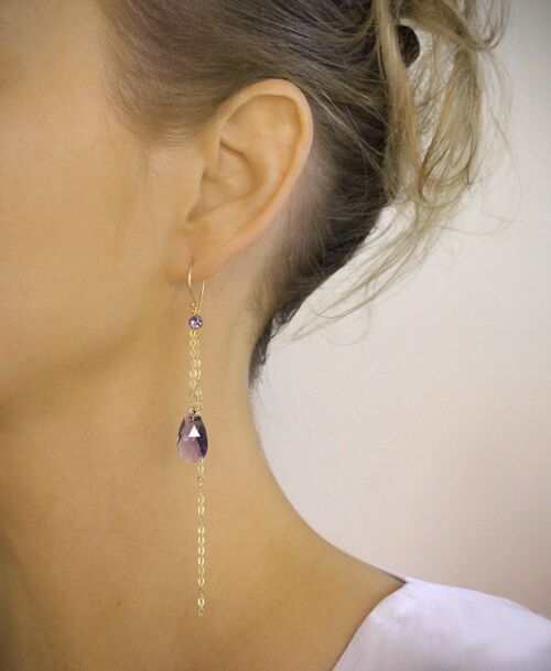 Gold earrings with Tanzanite crystal drops