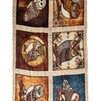 Sjaal van Merinowol met zijde,  strepen en uilen