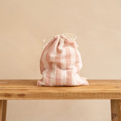 Striped pouch, organic cotton gauze