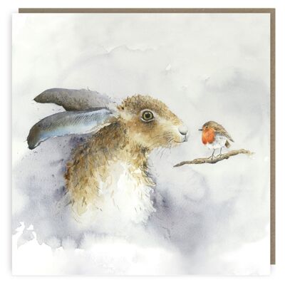 Le lièvre et le rouge-gorge Carte de vœux