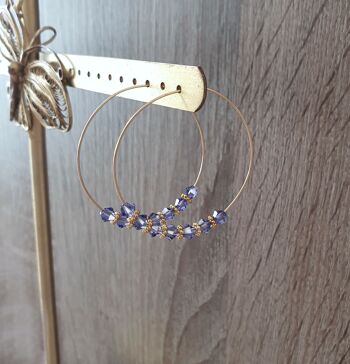 Boucles d'oreilles créoles en or avec cristaux de Tanzanite 3