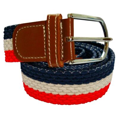 Cintura elastica intrecciata a righe orizzontali - rossa, bianca e blu scuro