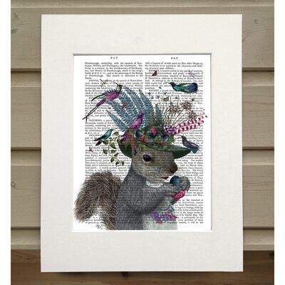 Squirrel Birdkeeper and Blue Acorns, Book Print, Art Print, Wall Art
