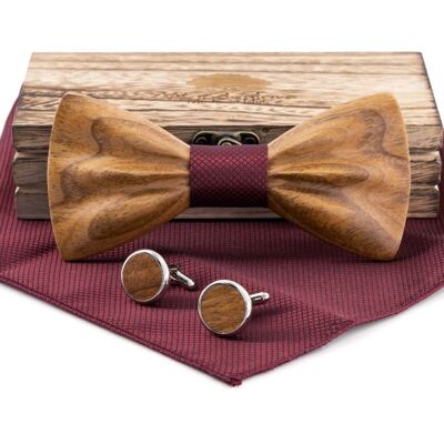 Wooden Bow Tie "Heartwood" Zebra Wood - Red