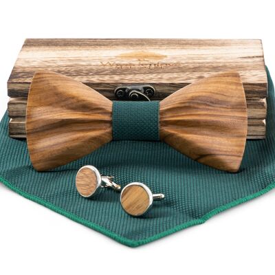 Wooden Bow Tie "Heartwood" Zebra Wood - Green