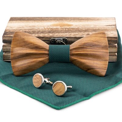 Wooden Bow Tie "Heartwood" Zebra Wood - Green