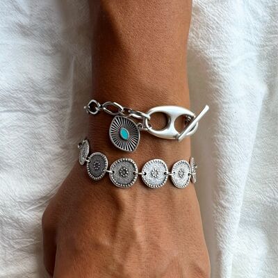 Ethnic Bracelet Silver, Boho Bracelet, Silver Chain Bracelet, Evil Eye Bracelet, Handmade Bracelet, Boho Jewelry, Gift for Her.