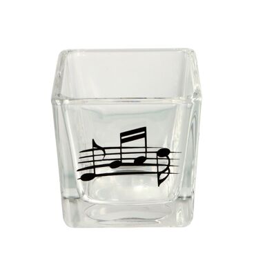 square tealight glass with musical note and note in black