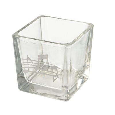 square tealight glass with musical note and note in silver color